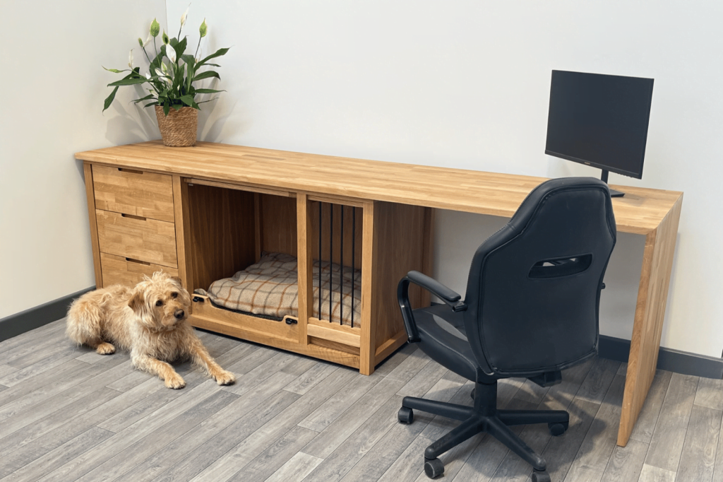 bespoke desk with built in dog crate