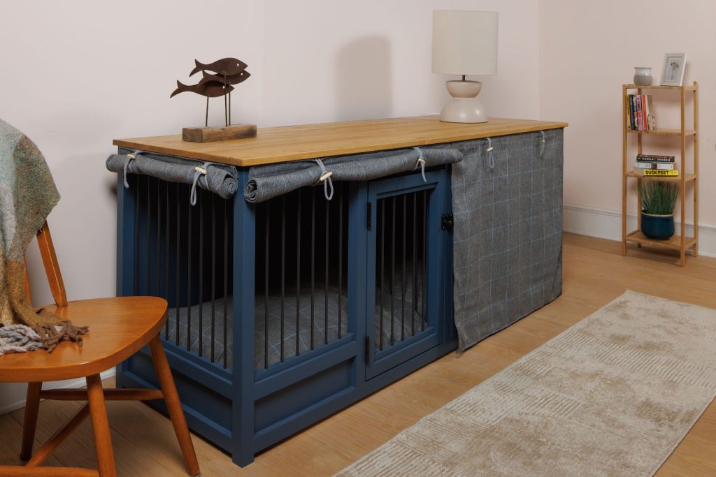 an example of bespoke pet furniture with custom curtains