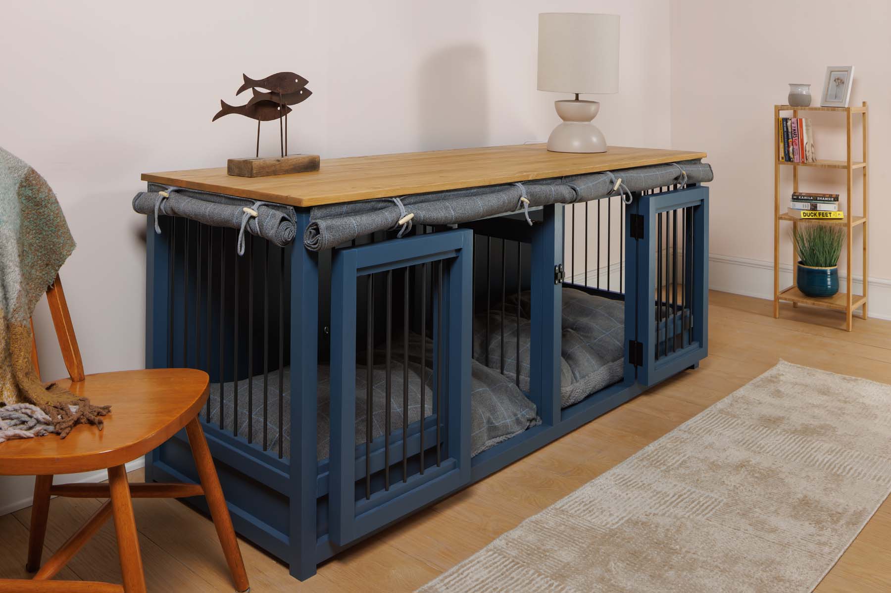 Stiffkey Blue double dog crate furniture