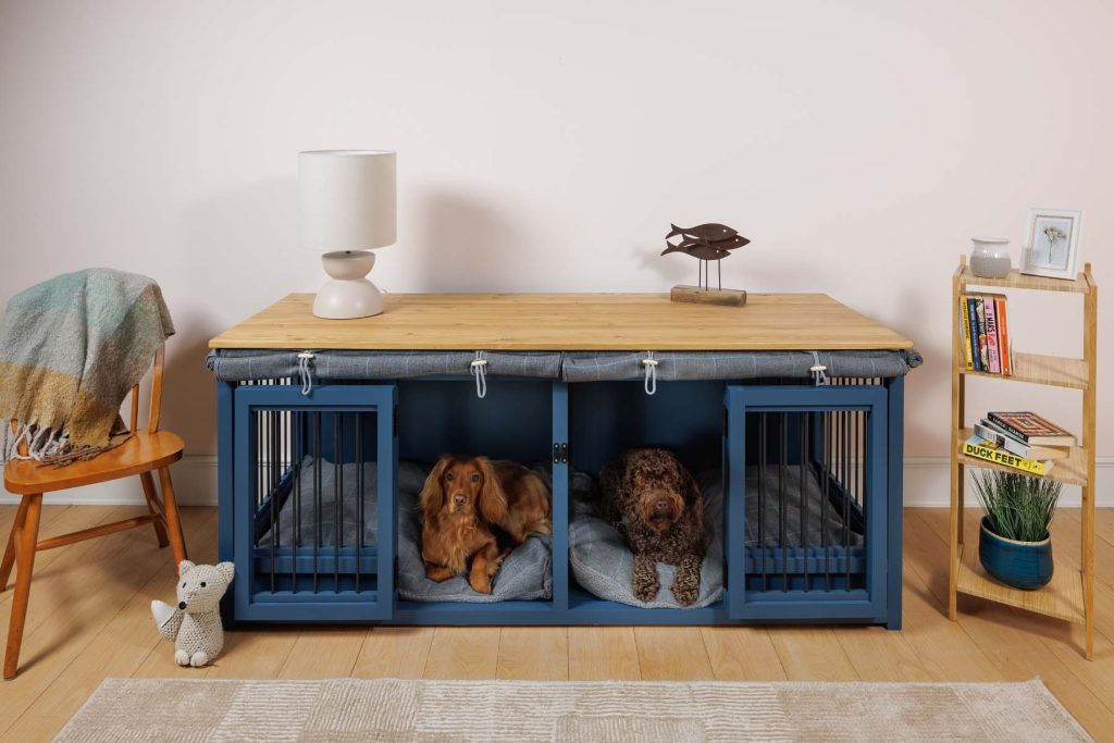 custom pet furniture with soft furnishings including curtains and cushions