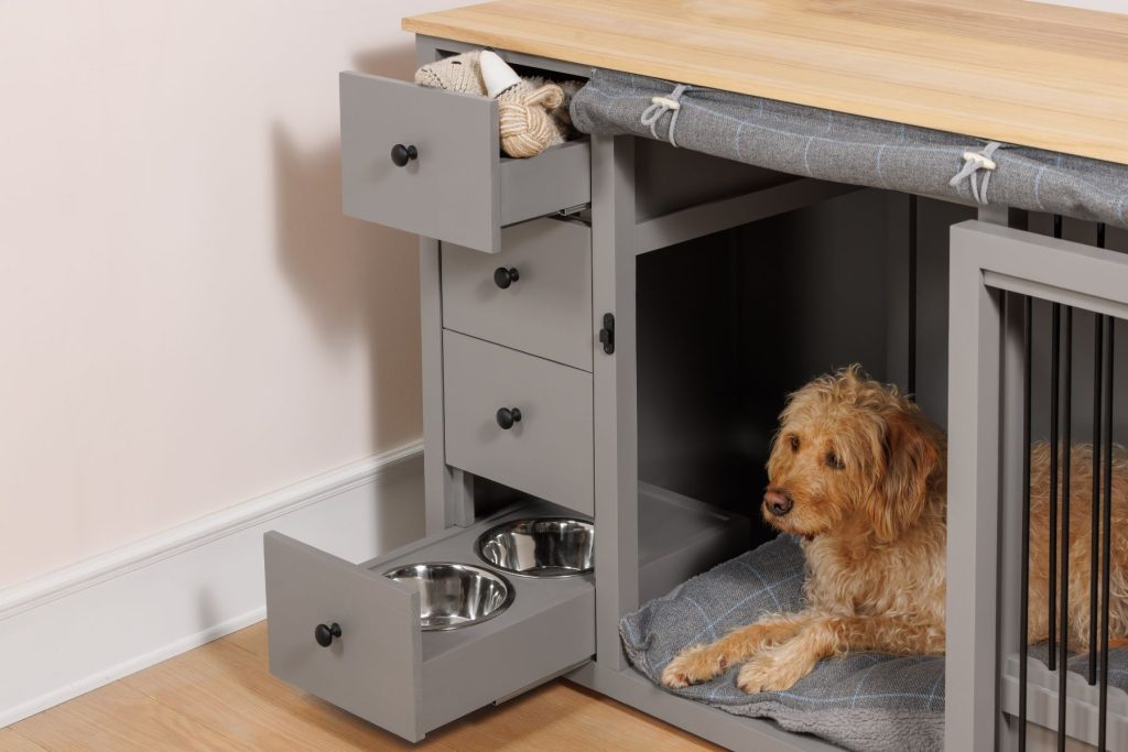 bespoke pet furniture with feeding station and drawer