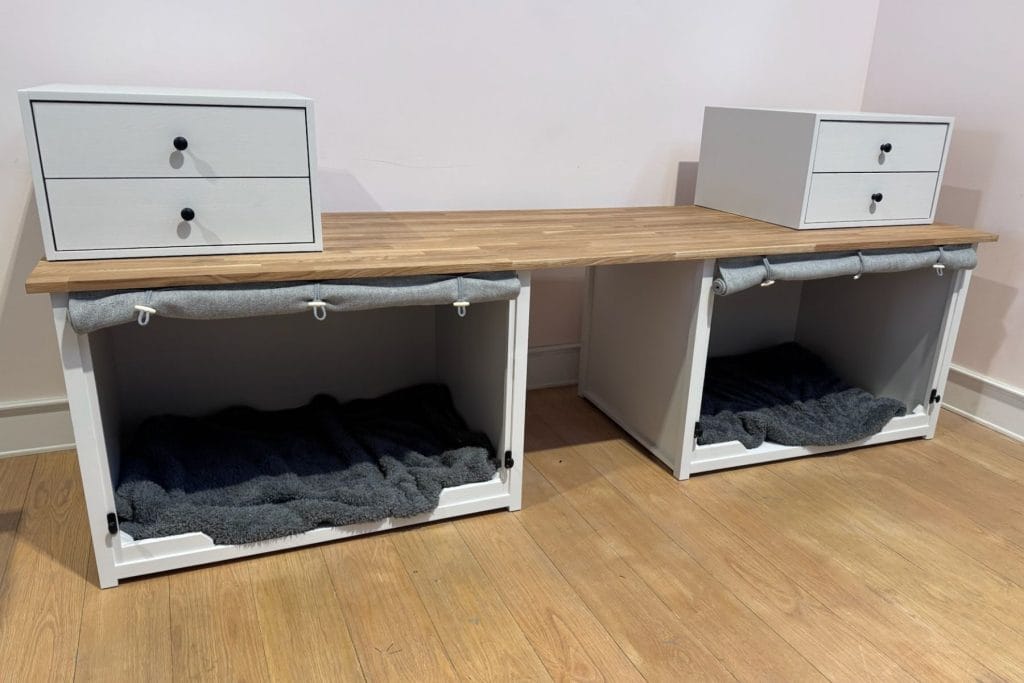 Desk with two XL Dog crate bedrooms