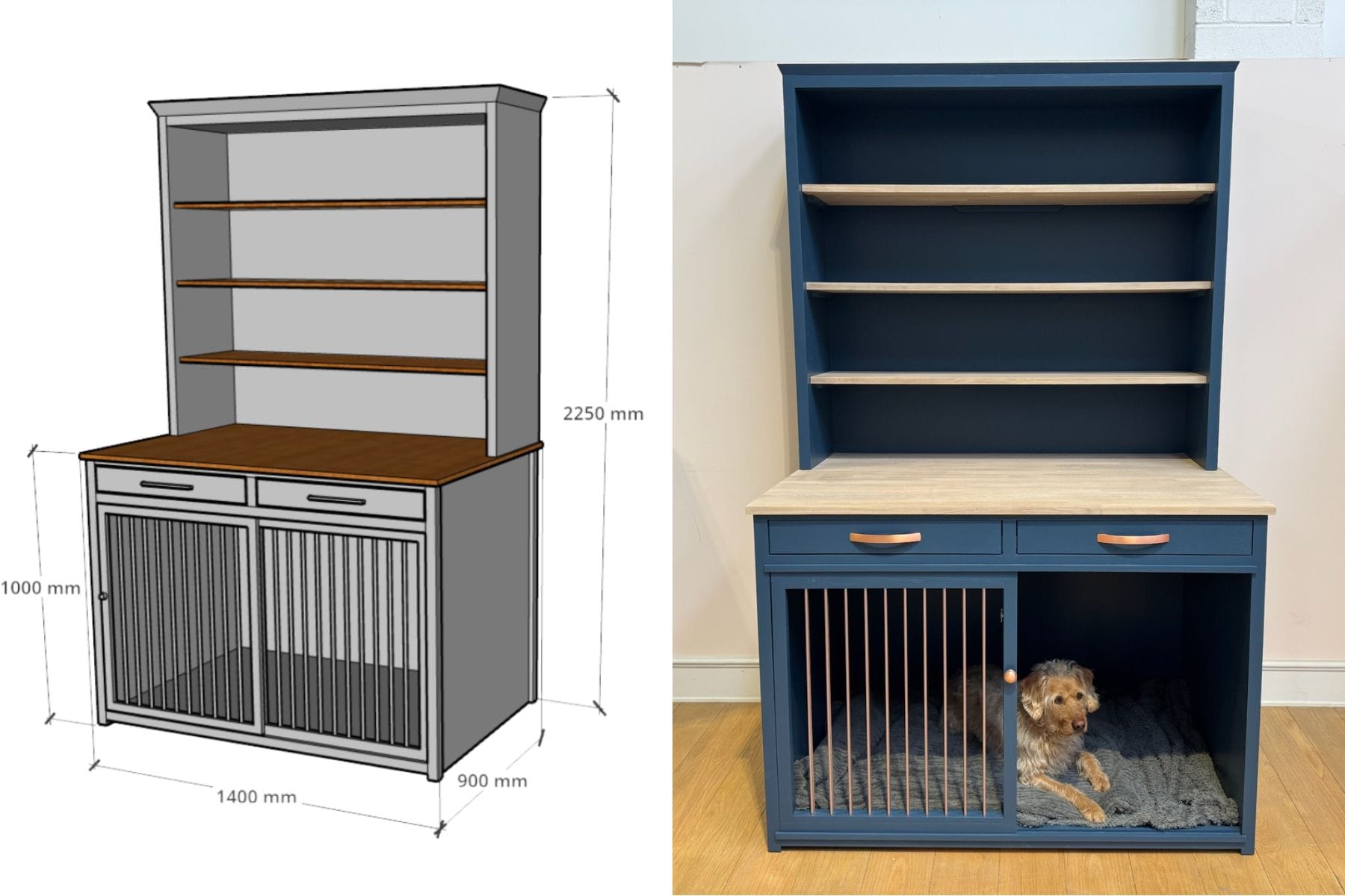 XL Dog Crate Furniture With Kitchen Dresser Top