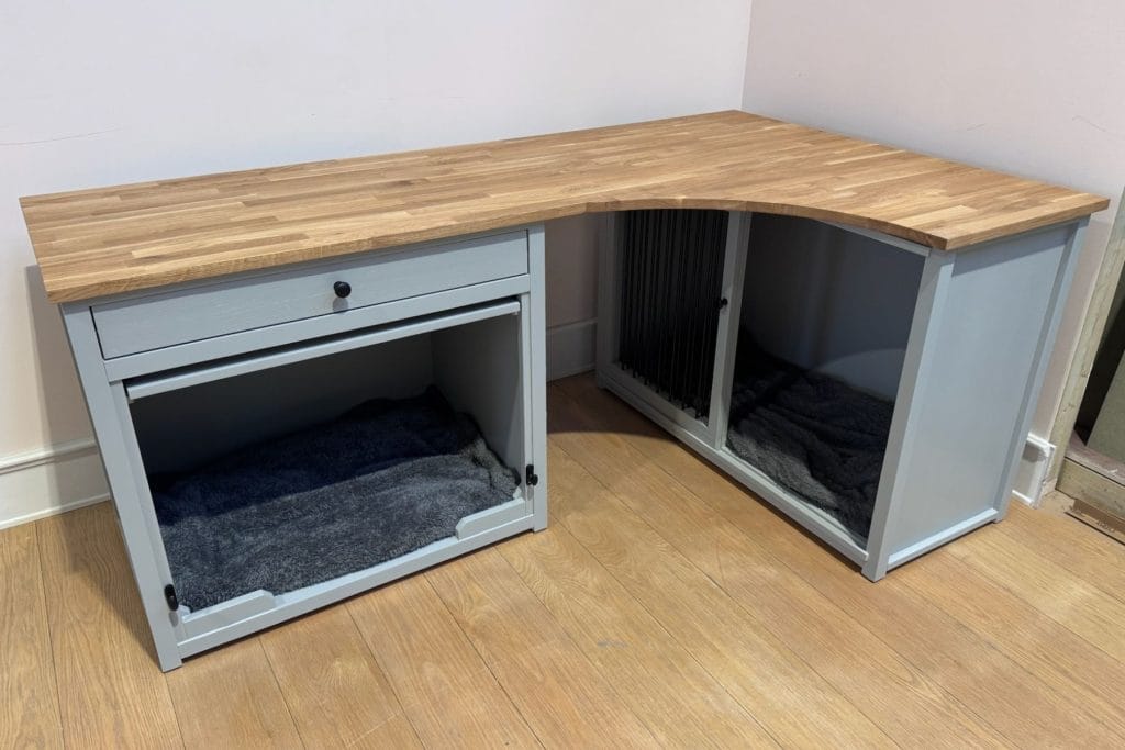 Bespoke Corner Desk with two wooden dog crates