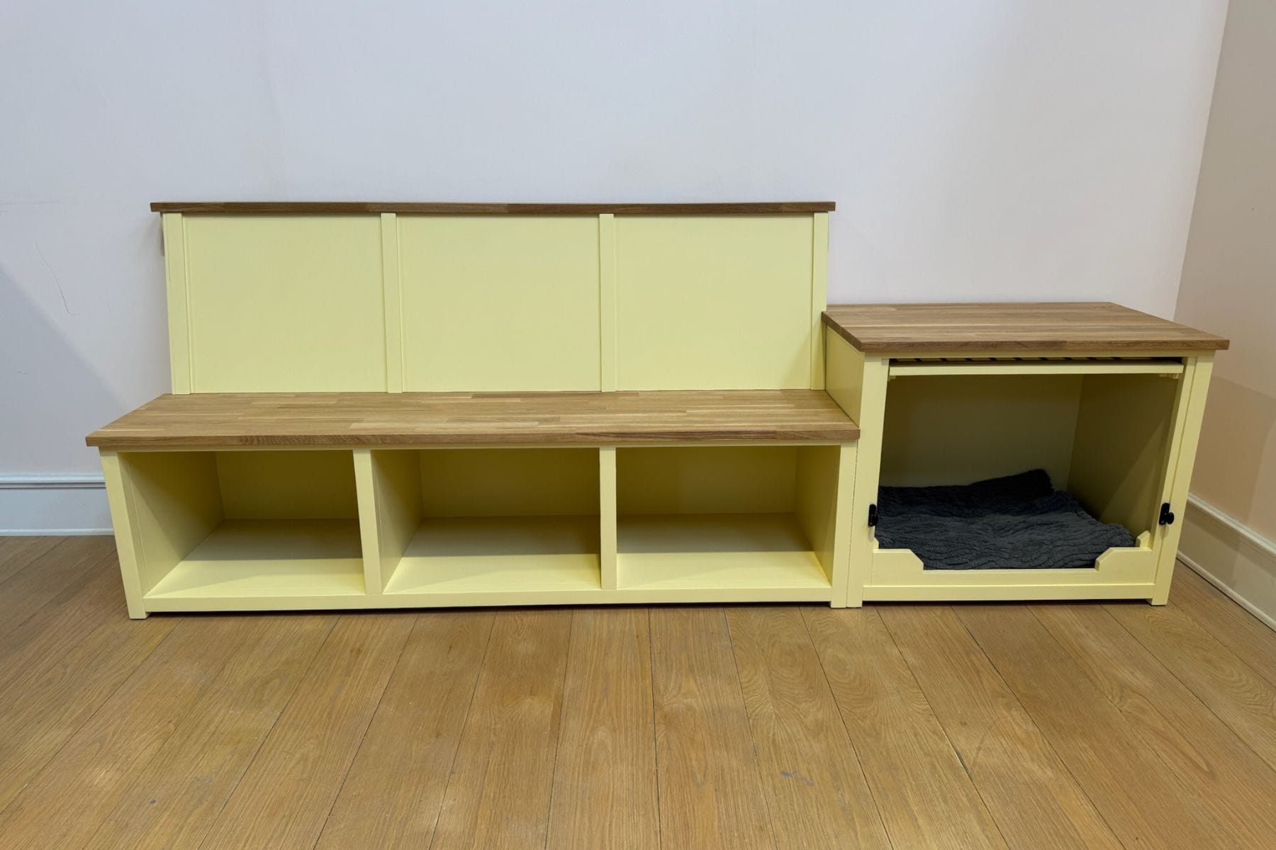 Bespoke Sunroom Bench with Wooden Dog Crate