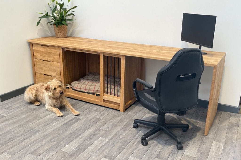 Decorating a Home Office Ideas - Solid Oak Desk with Dog Bed and Chest of Drawers